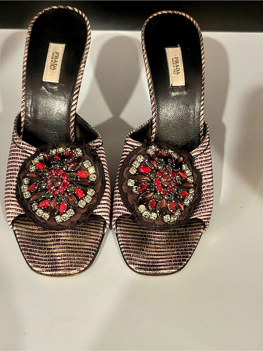 Prada with Swarovski Crystal Embellishment-Satin Mules Size 5.5 - Picture 2 of 8